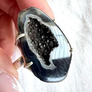 925 Black Geode w/ Micro Crystals Ring 6.5